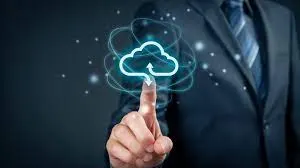 Hand pointing toward an illustrated cloud